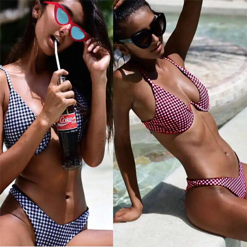 HolaSukey 2019 Sexy Bikini Set Women Swimwear Solid Backless Swimsuit Low Waist Brazilian Bathing Suit High Cut Biquini |