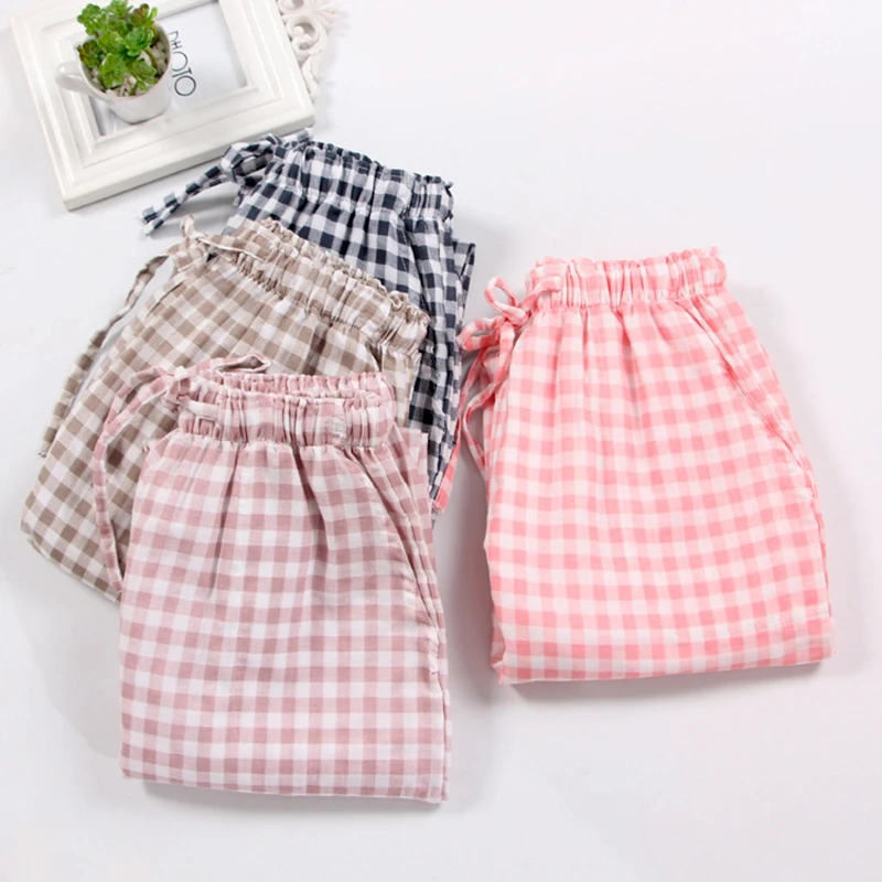 Мягкий хлопок пижамные штаны в клетку для Для женщин дома домашние Пижама газ