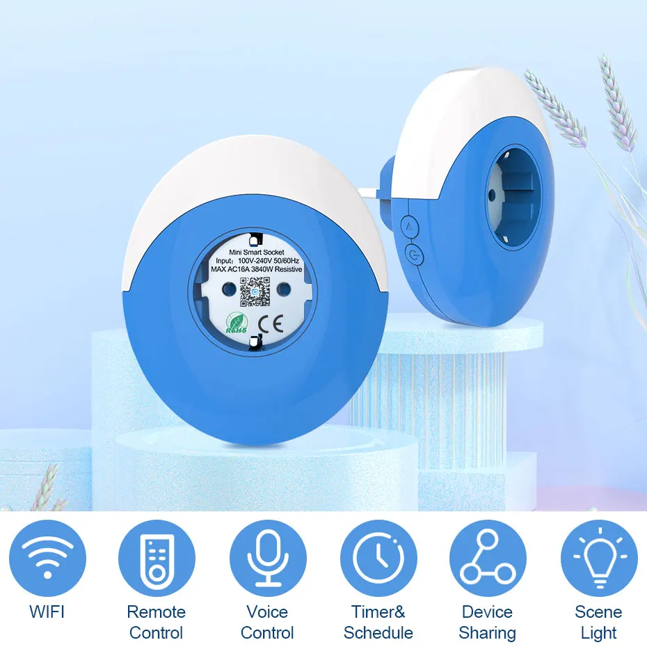 

Smart Socket 15A Tuya RGB Night Light WiFi EU Plug Monitor Outlet Socketes Timing Color Changing Compatible Google Home Alexa