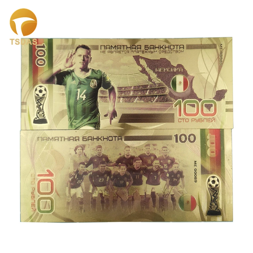 Футбольная банкнота в 24 к позолоченные поддельные деньги для сбора и подарка 100