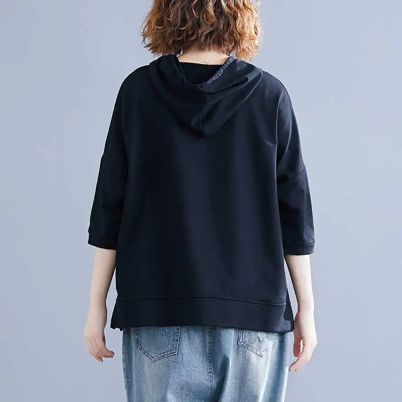 

8339 Women Spring Summer Fashion Korea Style V-neck Cartoon Print Hooded Sweatshirt Office Lady Student Sweet Loose Casual Top
