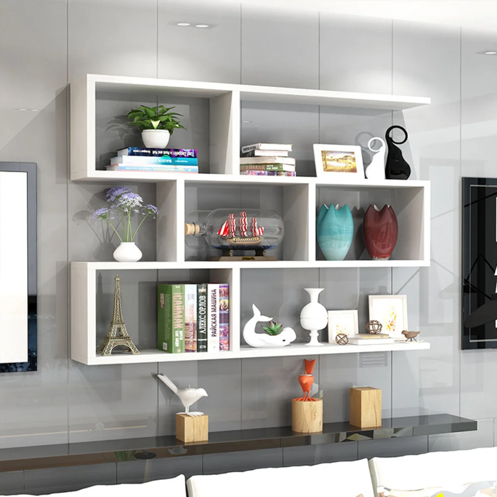 

Wall Mounted Bookshelf Multi-grid Design Bookshelf Wall Storage Rack Wooden Decorative Wall Frame Wall Hanging Bookcase Bedroom