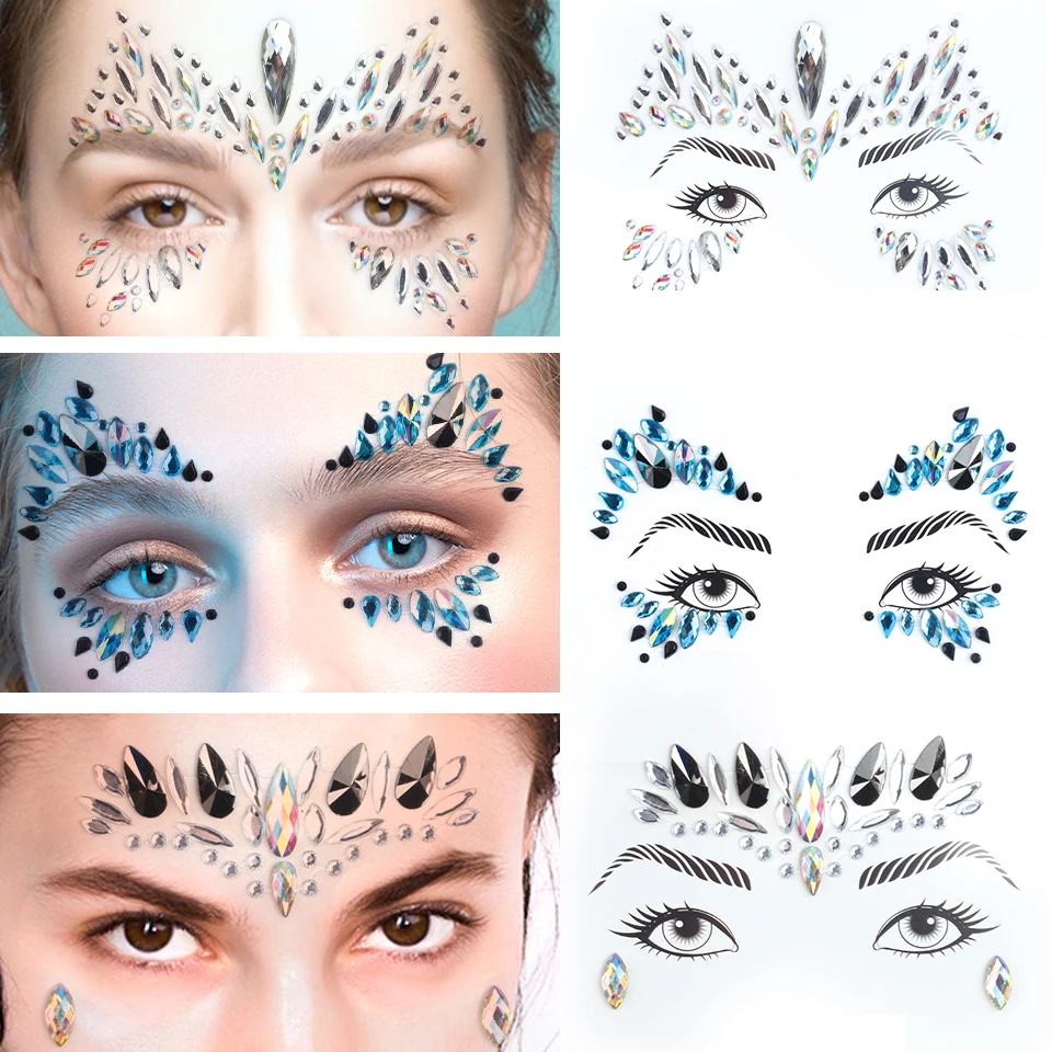 Glitter Face Jewels Sticker Temporary Tattoo Party Face Makeup Tools Rhinestones Flash Tattoo Stickers Fake Diamond