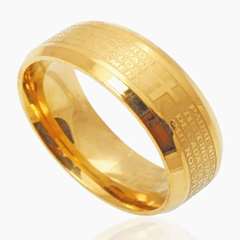 Yingwu золотые титановые стальные испанские буквы молитвенное кольцо лорда
