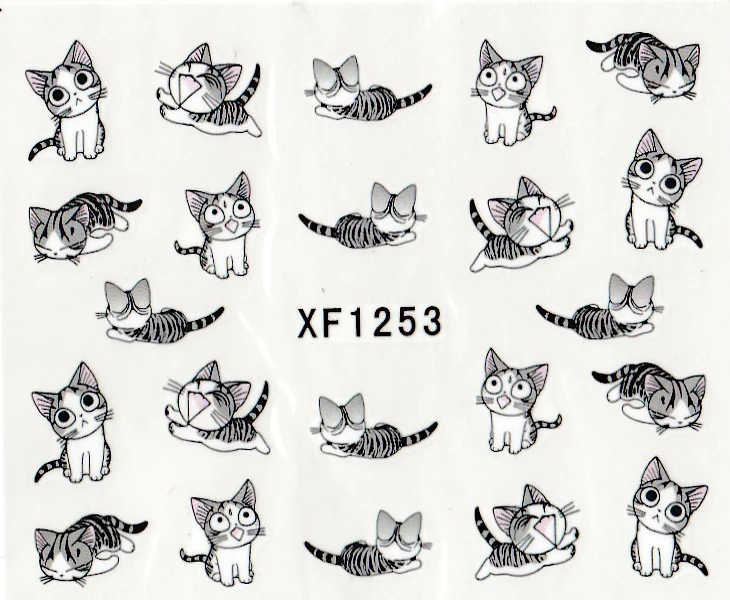 1 лист XF1253 мультяшный водяной знак переводная вода дизайн милый кот кончик для