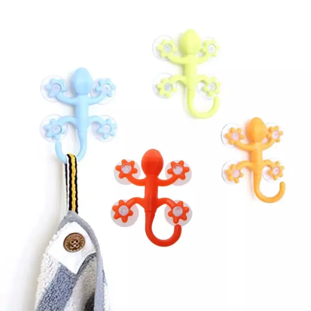 

1pc Wall Hook Hanger Gecko Hook With 4 Strong Suction Cup Super Suction Cup Sucker Cartoon Hook For Kitchen Bathroom Accessories