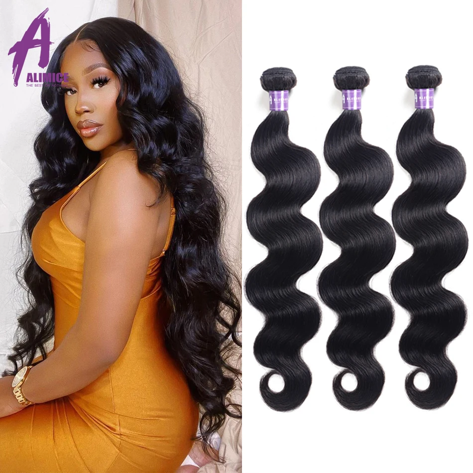 Alimice волосы бразильские волнистые плетение пряди натуральный цвет 100%