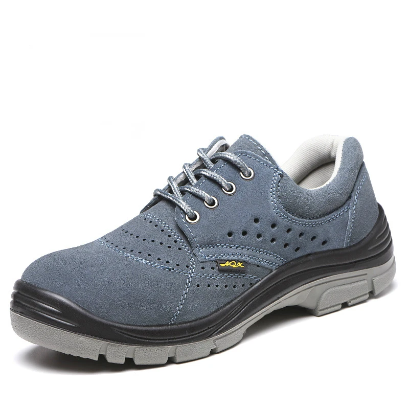 

plus size mens leisure breathable steel toe cap working safety shoes cow suede leather summer worker shoe security boots protect