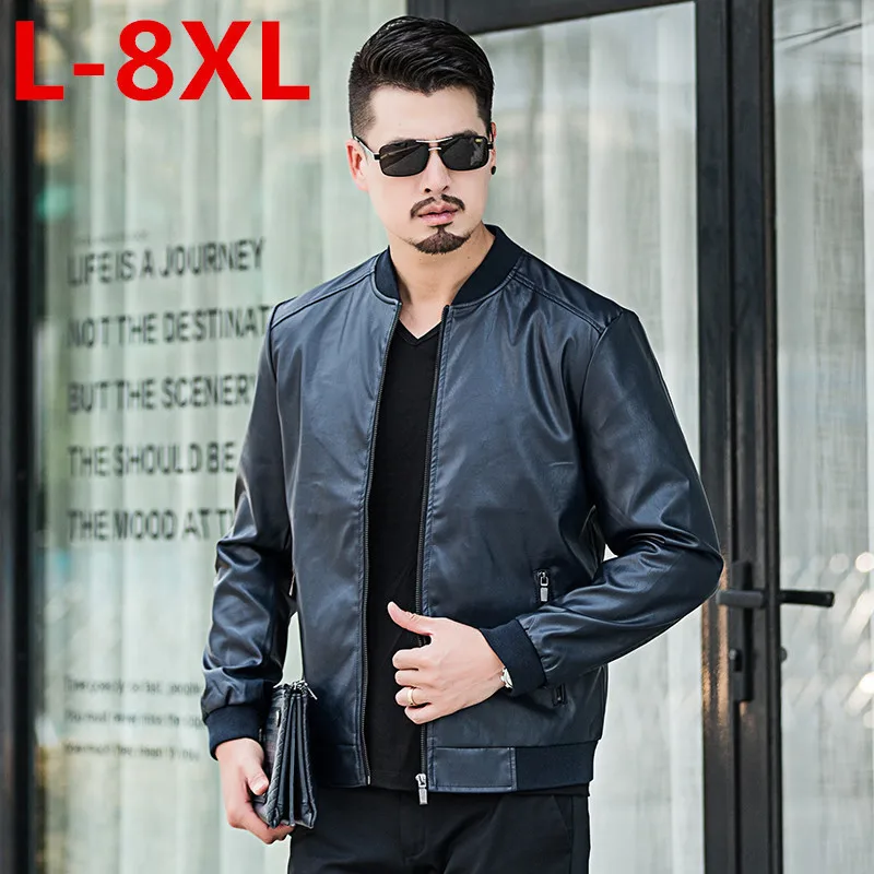 8XL 7XL размера плюс мужская кожаная куртка из натуральной овечьей шкуры черный