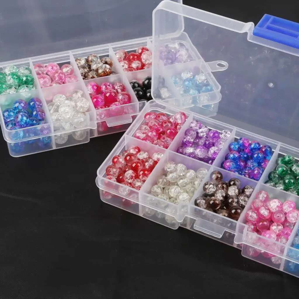

Craft DIY Crackle Art Crystal Glass Round Charm Beads Set 6MM 8MM 10 Color with Organizer Box for Bracelet