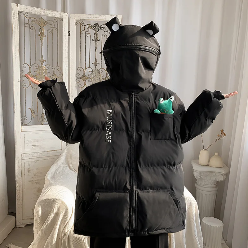 Lovers Thicken Cartoon Hooded Cotton Jacket Men's Autumn and Winter Korean Trendy Brand Design Loose Bread Jacket Harajuku Coat