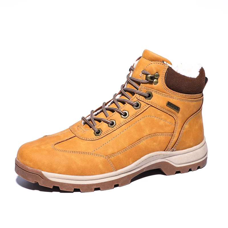 Winter Leather Men Boots Fashion Waterproof Snow Designer s Shoes Lace Up Ankle Big Size HX-166 - Цвет: Light Brown