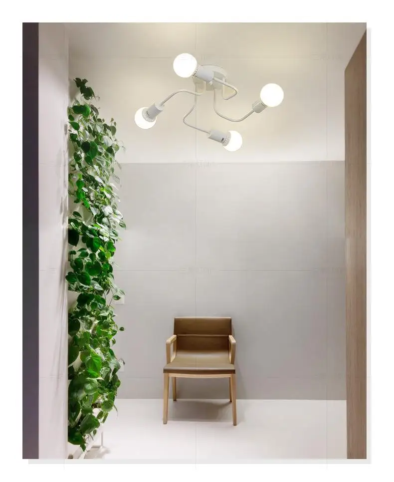 4 головки несколько стержней кованый железный потолочный светильник в стиле