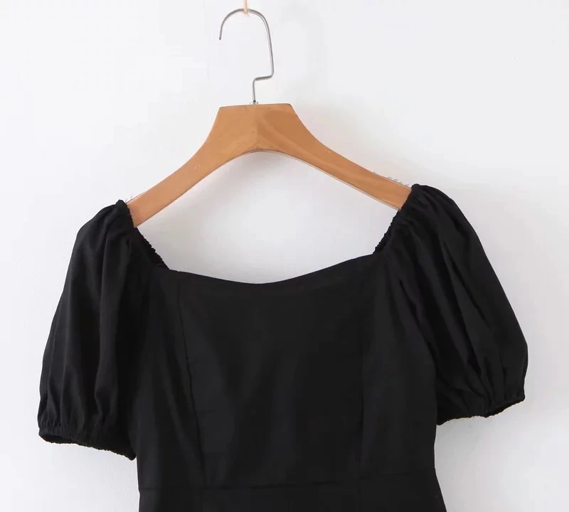 Увядное модное винтажное черное платье для женщин vestidos sqaure воротник с длинным рукавом vestidos de fiesta de noche льняное платье