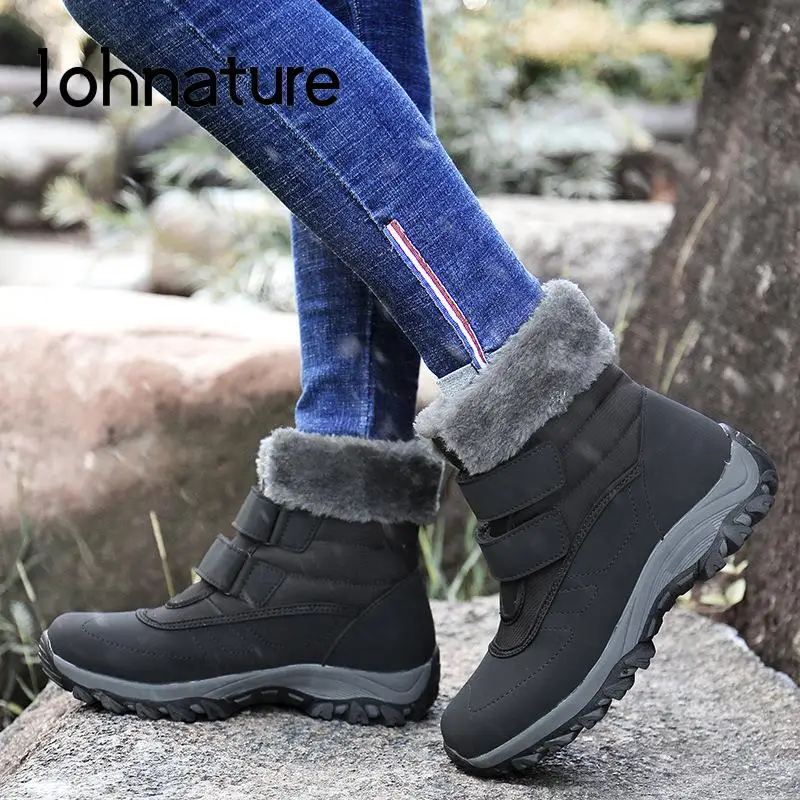 

Женские ботинки на липучке Johnature, водонепроницаемые Нескользящие ботинки на платформе, с плюшевой подкладкой, Уличная обувь ручной работы д...