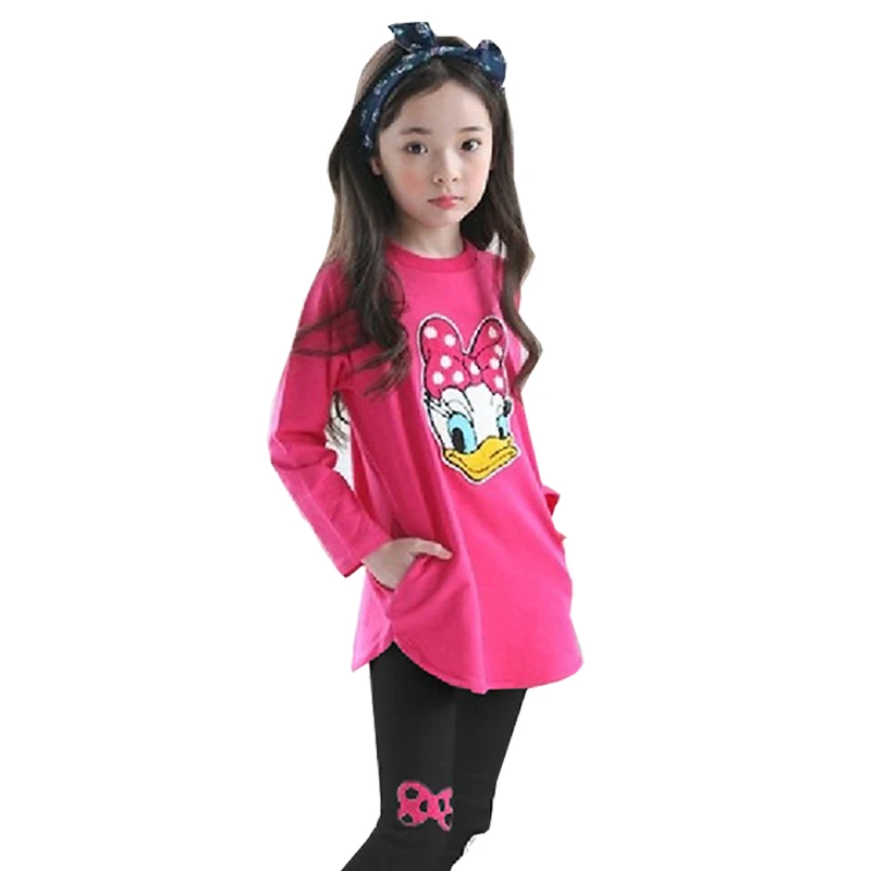 

Girls clothes spring and autumn two-piece cartoon print ruffled hem long-sleeved sweatshirt + leggings children quality clothing