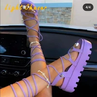 2022 summer shoes ladies sandals cross straps thick soled womens sandals purple apricot flat bottomed large size sandals 42 43