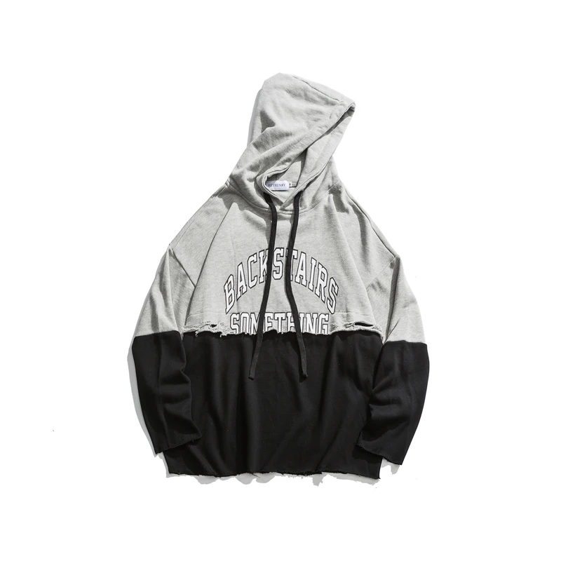 Уличная Ретро Мужская толстовка с капюшоном оверсайз рваные потертые порезы