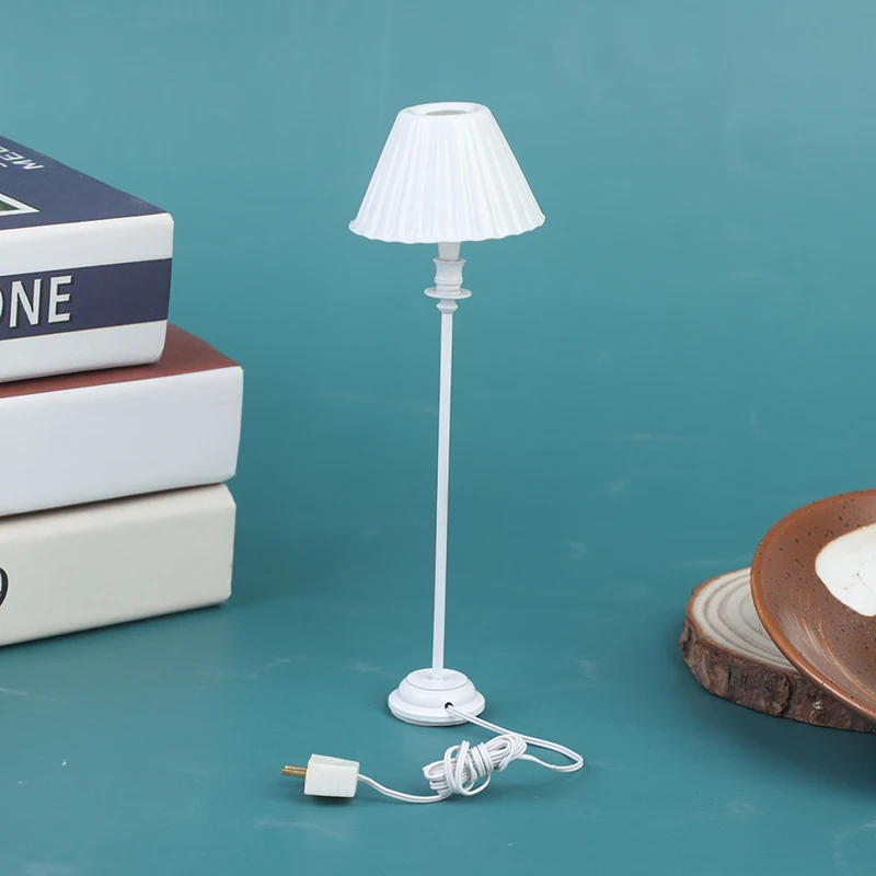 

1:12 Dollhouse Home Light Mini White Shell Pattern Floor Lamp 12V With Cable Dollhouse Living Room Bedroom Furniture Decor