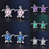 cute sea turtle blue imitation fire opal stud earrings for women accessories fashion jewelry wedding party birthday girl gift