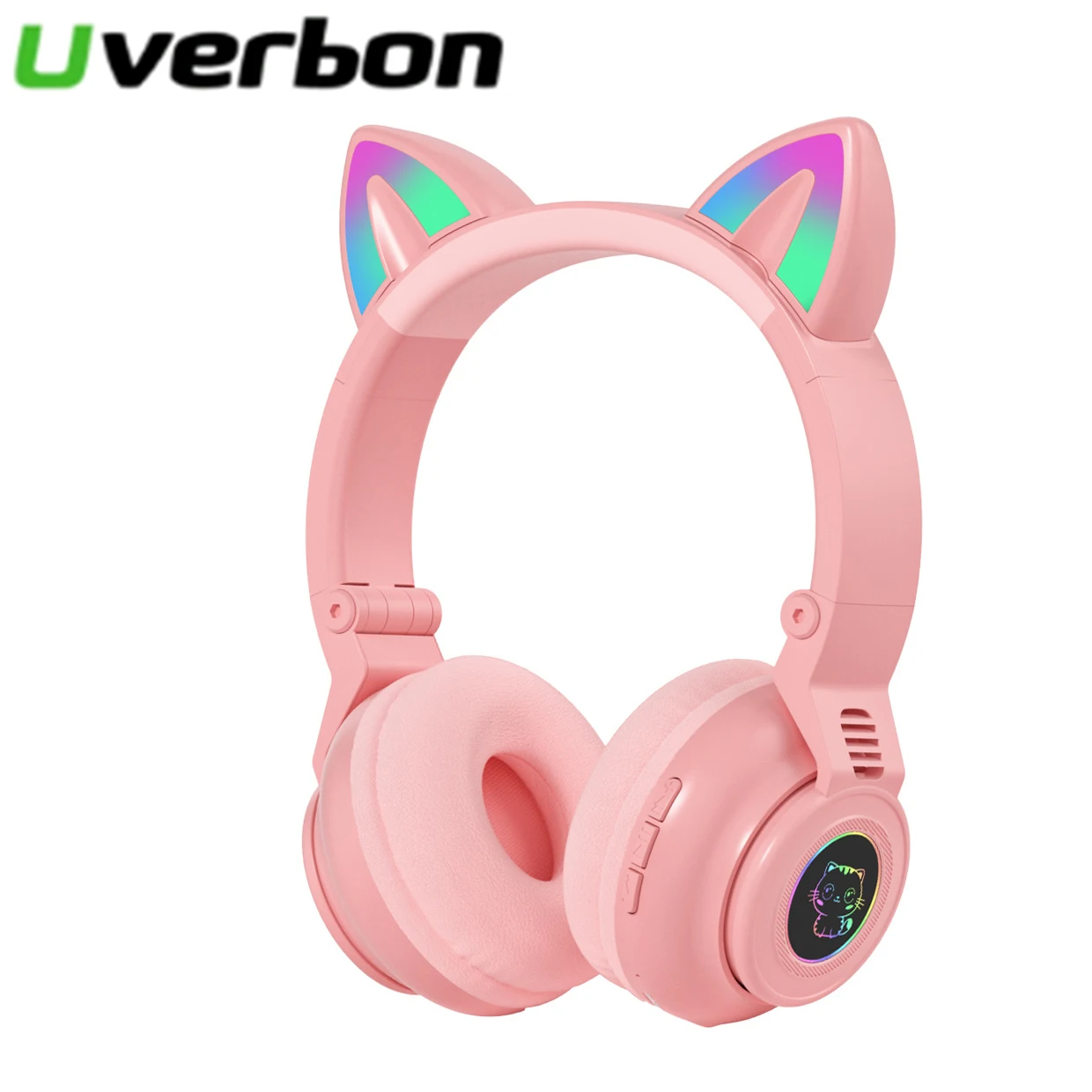 

RGB Pink Cute Cat Ears Bluetooth5.0 Wireless Headphones with Mic LED Kid Girls Stereo Phone Music Collapsible Headset Gamer Gift