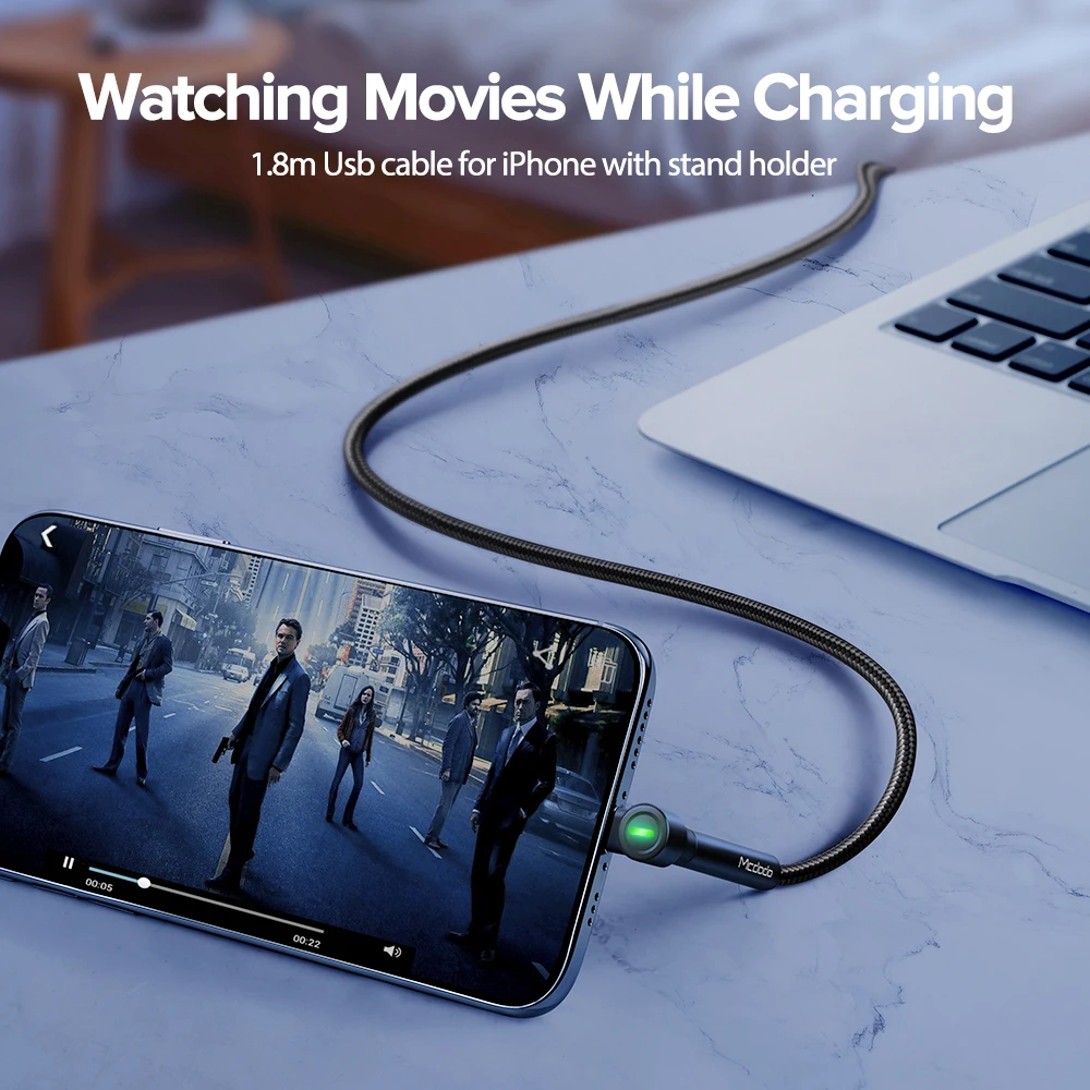 MCDODO 1 8 м USB кабель светодиодный Type C для зарядки и мобильный телефон держатель
