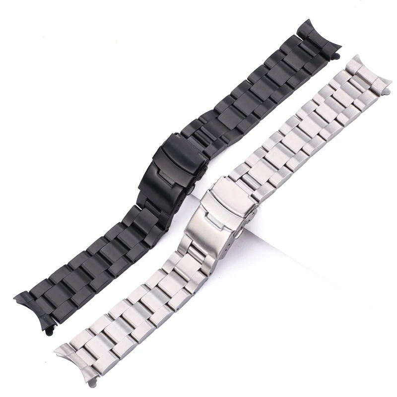 20mm 22mm Stainless Steel Watch Bracelet Silver Black Curved End Watchbands Women Men Metal Watch Strap