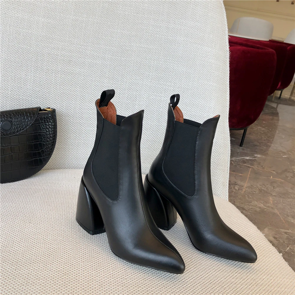 BONJOMARISA; Новинка; Размеры 33-43; Роскошные брендовые дизайнерские ботиночки; женские Качественные ботильоны из натуральной кожи; коллекция года; женская обувь на высоком каблуке
