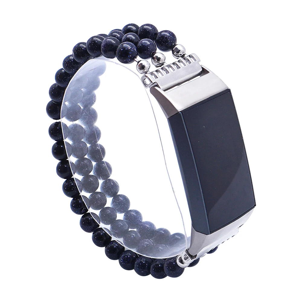 

Lureen Blue Natural Stone Elastic Watchband For Fitbit Charge 3/4 Handmade Watch Strap For Unisex Smart Watch Bracelet Wristband