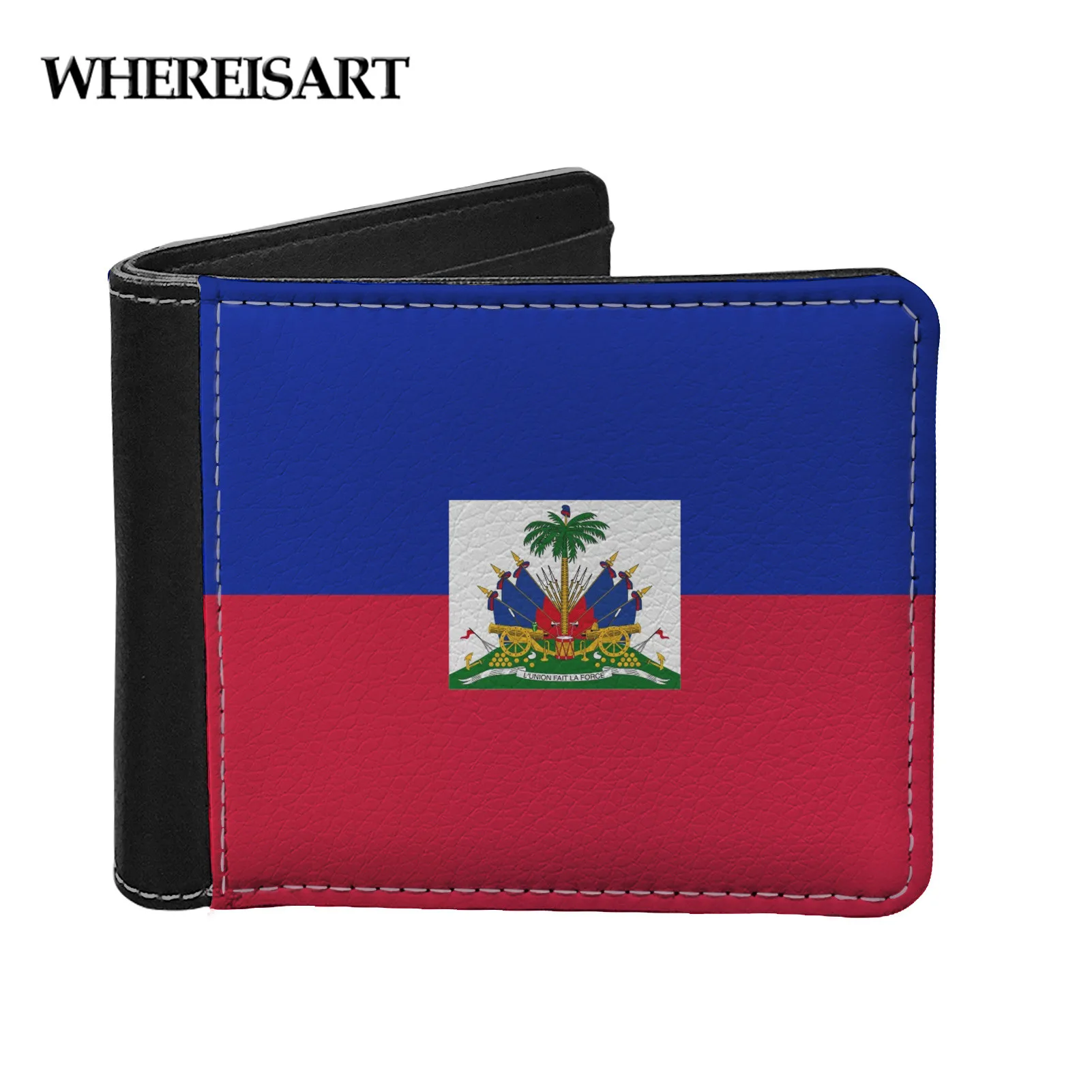 

WHEREISART Haiti Flag Pattern Men Women Wallet ID Bank Credit Card Holder for Teen Small Coin Purse for Female Leather Bag Mujer