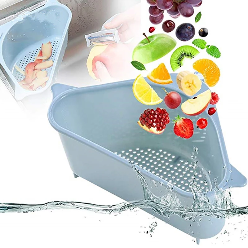 

Kitchen Triangular Sink Strainer Drain Vegetable Fruit Drainer Basket Suction Cup Sponge Rack Storage ToolSink Filter Shelf