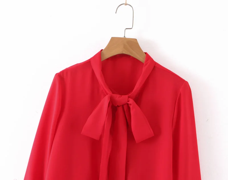Женская однотонная красная Роскошная блуза галстук-бабочка плиссированные