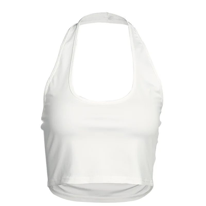

2021 New Black White Halter Sleeveless Tank Top Basic Fitness Sporting Top Streetwear Womens Summer Backless Crop Tops Tees