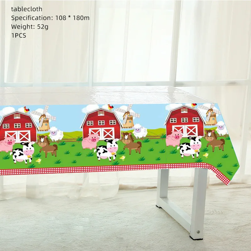 

108Pcs/set Farm Animal Party Decorations Plate Napkins Table Cover Disposable Tableware for Baby Shower Kids Birthday Party Deco