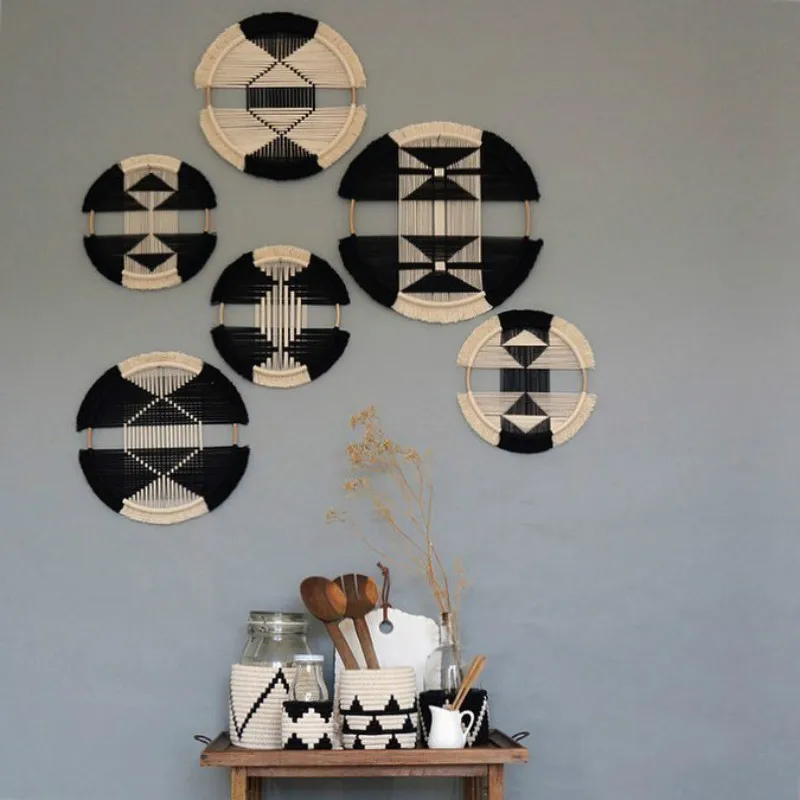 

Creative Macrame Wall Hanging Cotton Woven Round Tapestry Combination Wall Tapestry Restaurant Headboard Boho Decor