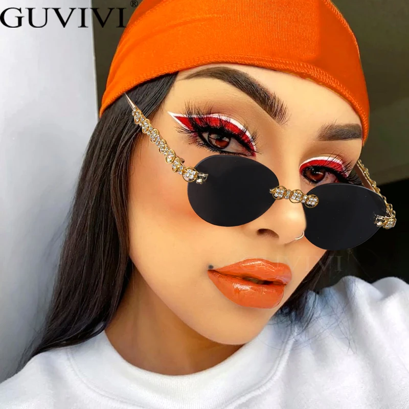 

Rimless Diamond Sunglasses Women Round Oval Shape Steampunk Sun Glasses Crystal Vintage Rhinestone Glasses Eyewear UV400 Oculos