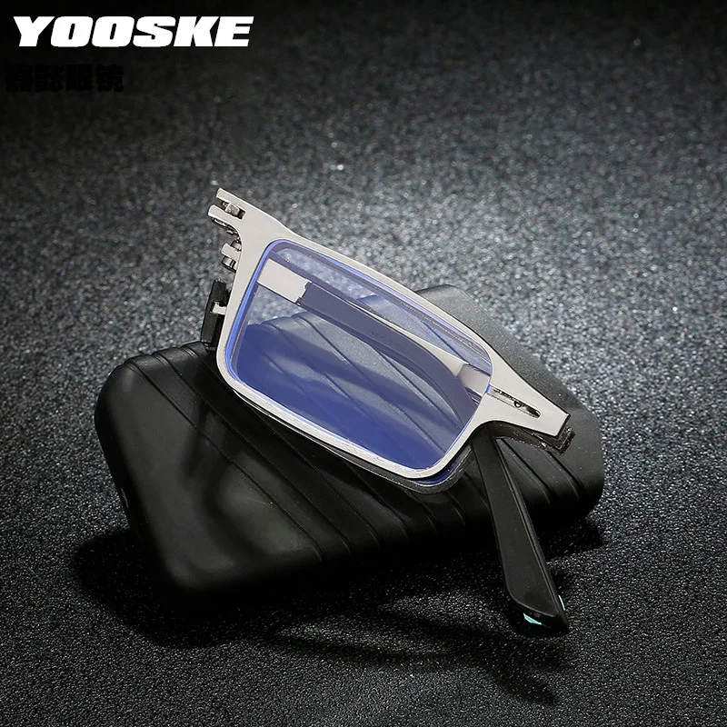 

Складные очки для чтения YOOSKE с защитой от сисветильник, мужские Модные Портативные пресбиопические очки по рецепту для женщин + 2,5 3,0 с короб...