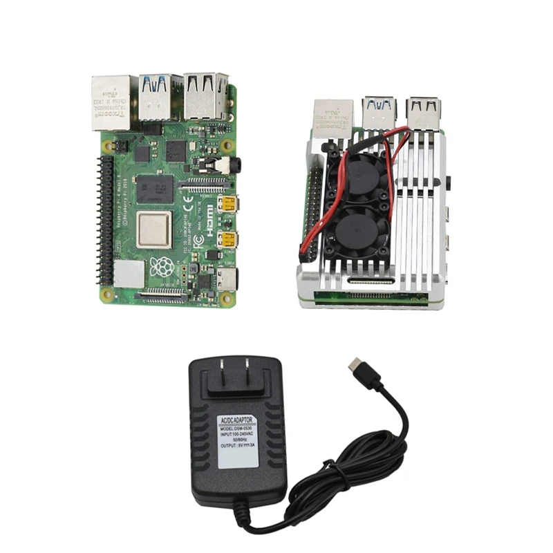 Для Raspberry Pi 4 Модель B 2G RAM DIY Kit с Чехол охлаждающий двойной вентилятор 5V 3A адаптер