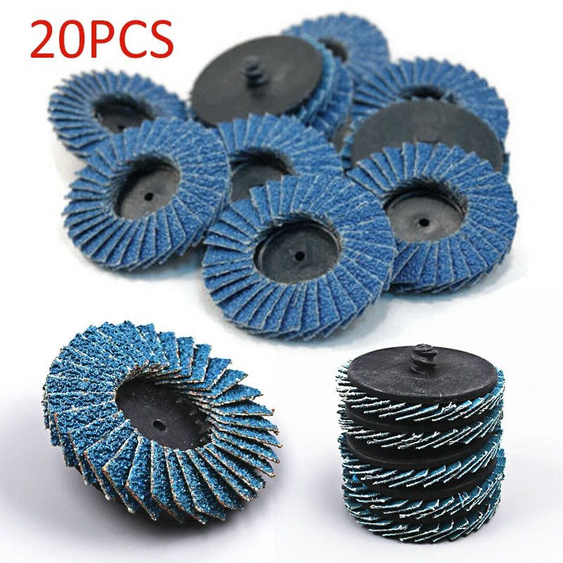 

20pcs 2" Inch 60 Grit Flap Sanding Discs Wheel Tools Type R Roloc Threaded Twist Lock Durable Blade Angle Grinder Accessories