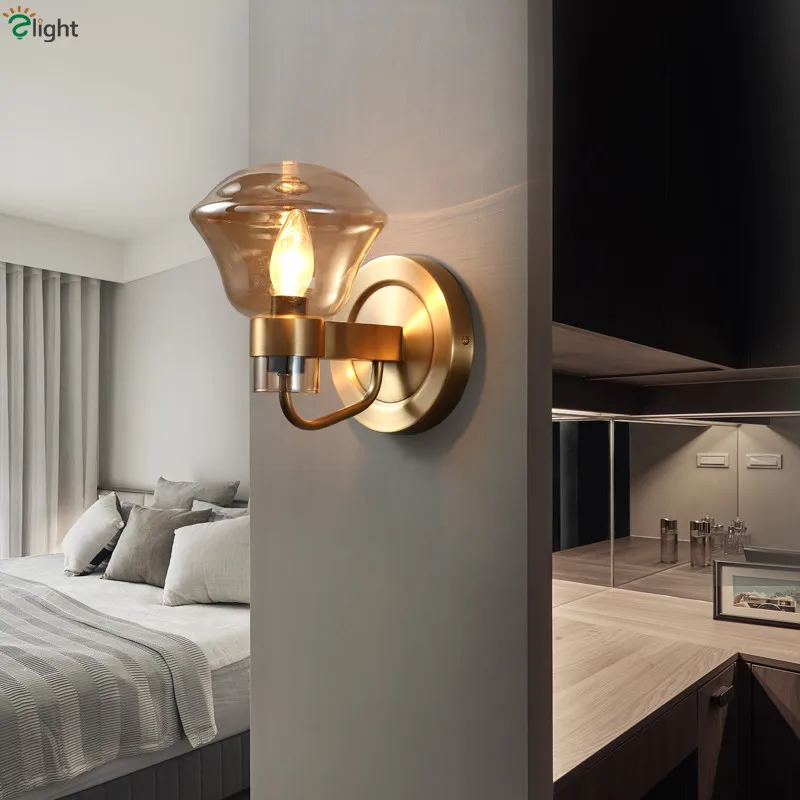 

RH American E14 Led Wall Scones Plate Gray / Amber Glass Shades Led Wall Lamp Paint Matte Black Iron Wall Light Led Luminarias