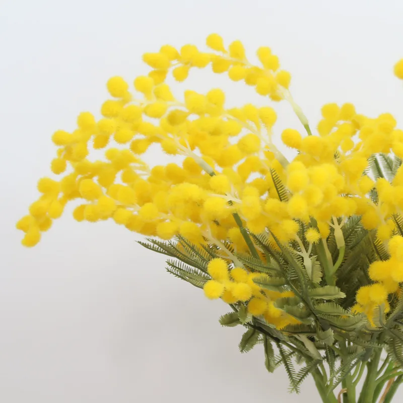 Yellow 42 см Искусственный оранжевый Мимоза цветок ветка искусственный пальмовый цветок пластиковый осенний цветочный материал Акация растение домашний декор Хэллоуин - Цвет: Yellow