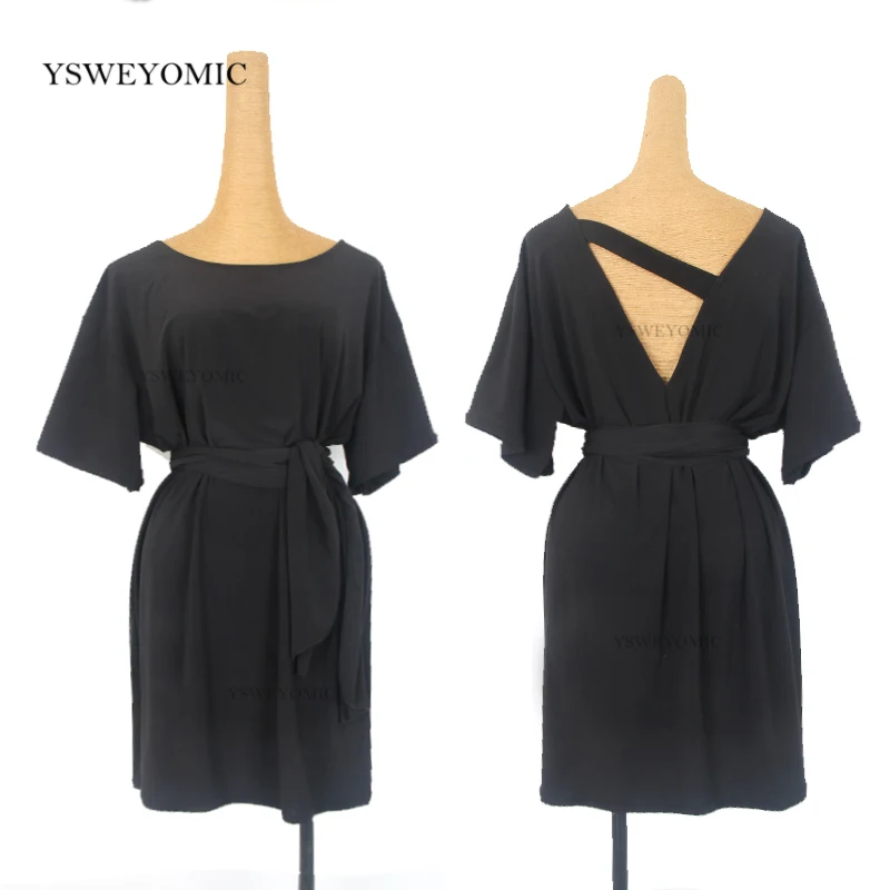 Latin Dance Skirt Loose Beauty Backless Dance Practice Short-sleeved Black Adult Women Latin Rumba Practice Dance clothes Dress