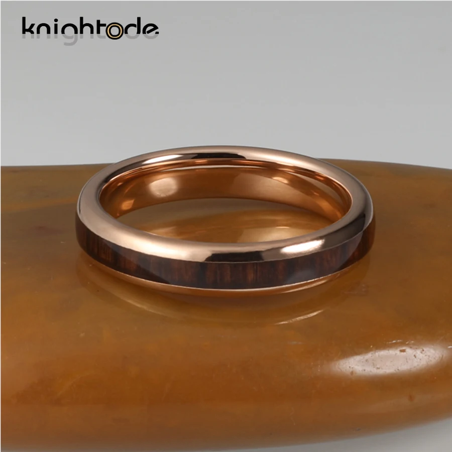 4mm Rose Gold Tungsten Carbide Rings Deep Red Wood Inlay For Men Women Wedding Band Jewelry Dome Polished Comfort Fit | Украшения и
