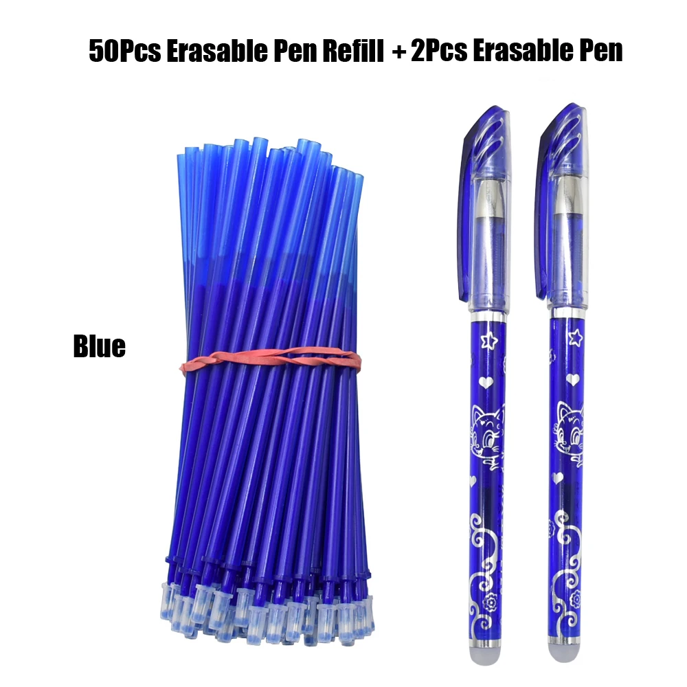 

52Pcs/Set Blue Black Ink Gel Pen Rod 0.5mm Erasable Refill Rod Erasable Ballpoint Pen Washable Handle School Writing Stationery