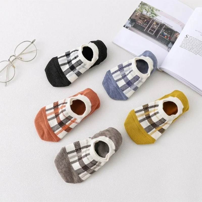 

Low Cut Socks Women Plaid Silicone Antiskid Funny Cute No Show Short Kawaii Breathable Thin Summer Ankle Socks Women's 2021 New