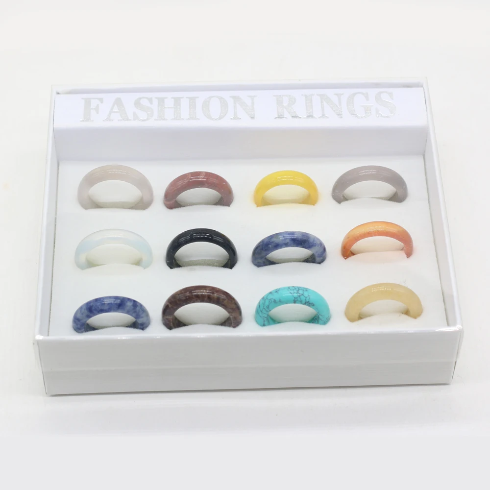 

2021 New Natural Stone Ring Jewelry Crafts Popular Trend Theme Party Color Mixing for Men and Women 12pcs/box 6mm