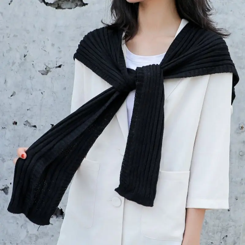 Осенняя Вязаная Шаль в рубчик для женщин и мужчин с искусственным воротником