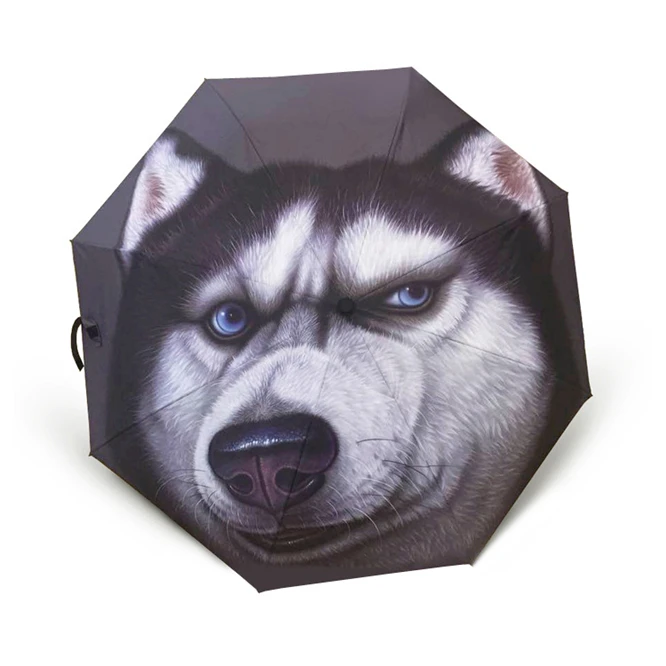 

DHL 50PCS UV protection Creative automatic umbrella Animal Husky Dog pattern parasol glass fiber Sunny and Rainy Umbrella