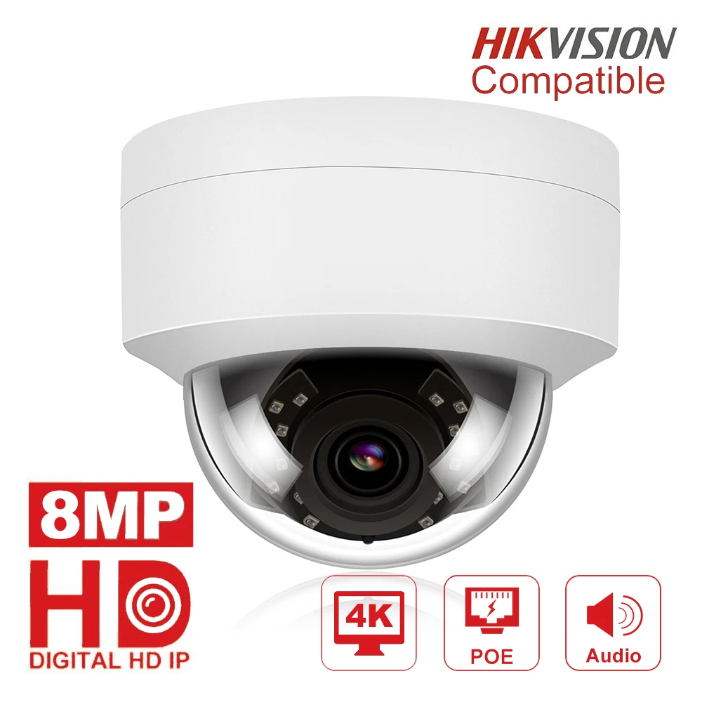 4K POE IP камера наружная/Внутренняя 8MP купольная камера видеонаблюдения s аудио ночное видение IP66 Всепогодный