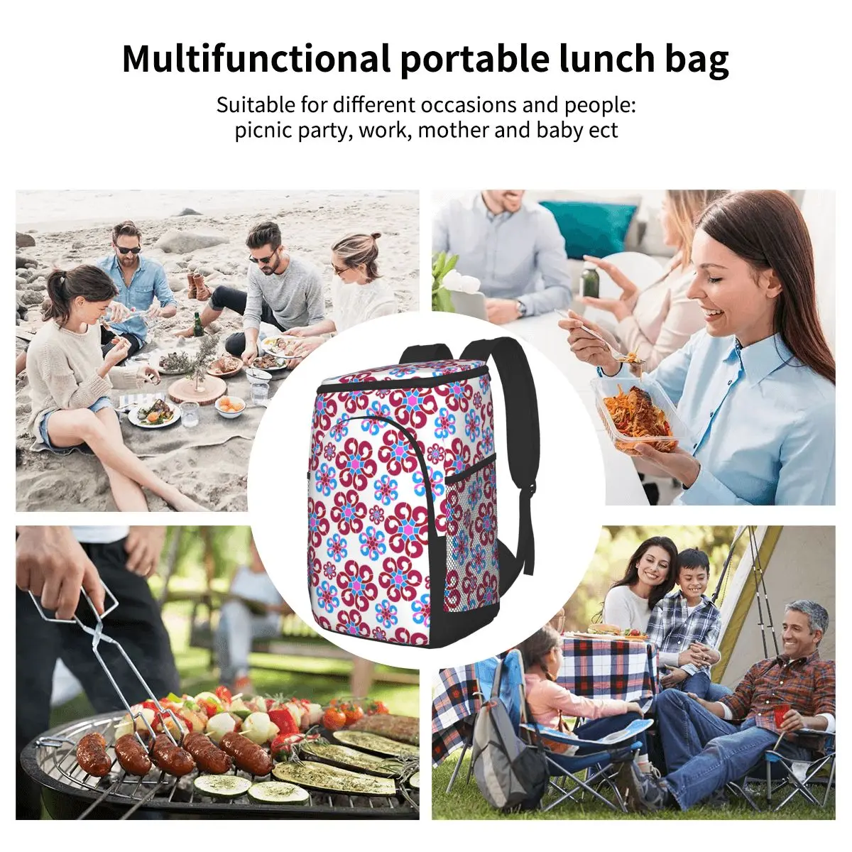 

Thermal Backpack Waterproof Thickened Cooler Bag Large Insulated Bag Picnic Cooler Backpack Refrigerator Bag Floral Seamle